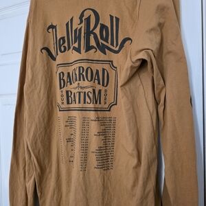 Jelly Roll Tour Music 2023 Long Sleeve T-Shirt Backroad Baptism Brown Size 2XL